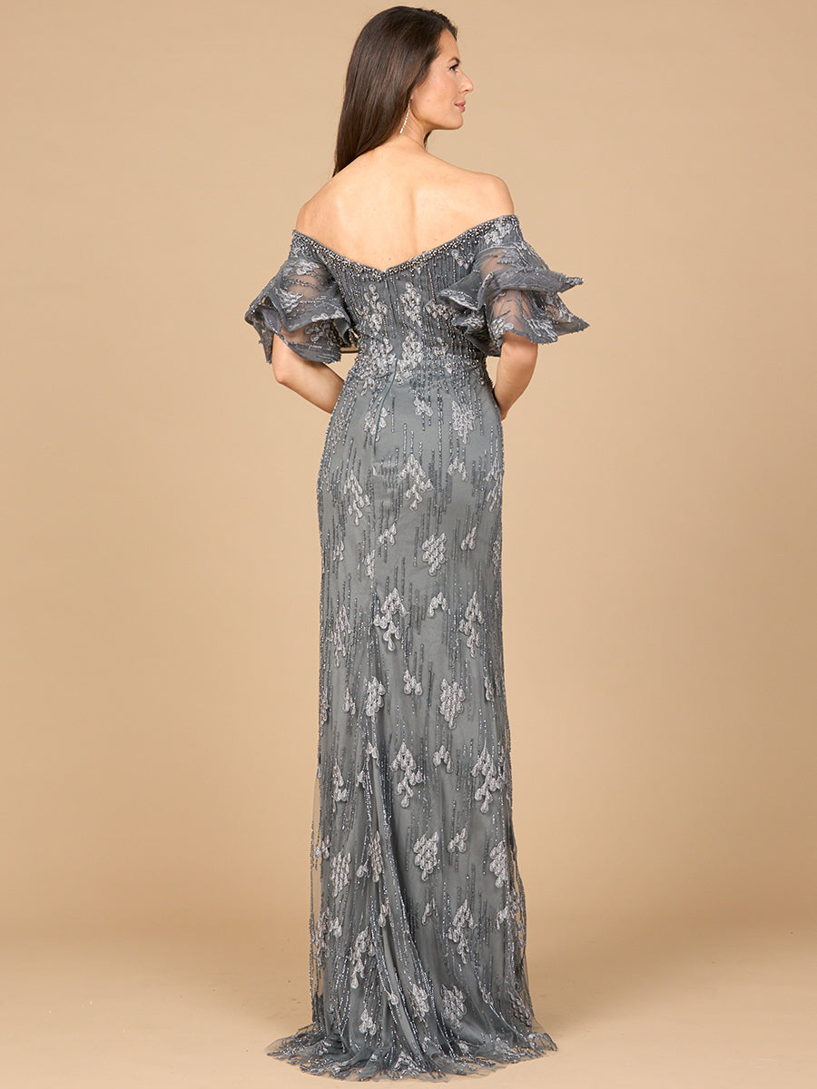 Off Shoulder Mermaid Gown with Tiered Sleeves