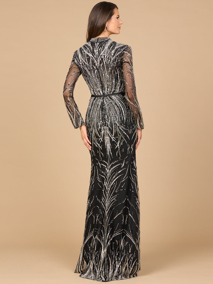 Mandarin V-Neck Gown with Long Sleeves