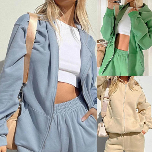 Fall Casual Hooded Sportswear Two-Piece Women Solid Loose Hooded Sportswear Jogging Pants Suit