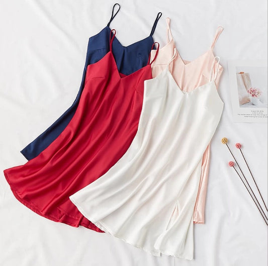 Silky Elegant Night Dress Slips Multicolors - Short
