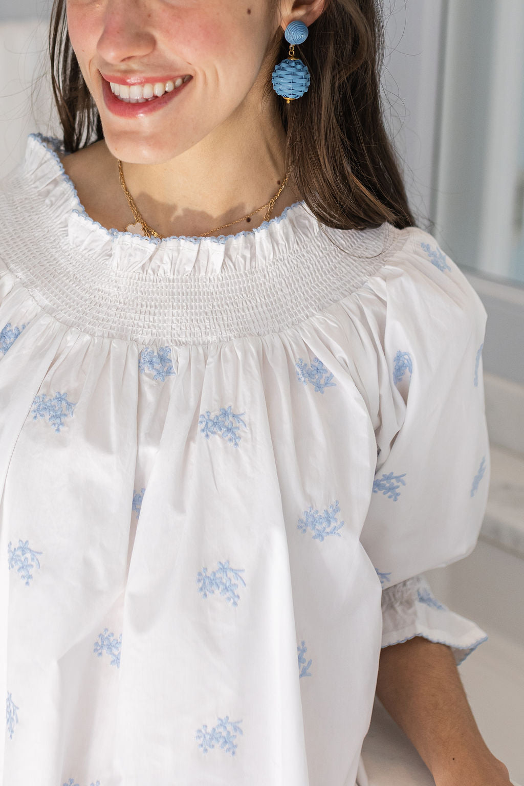 NANCY COTTON EMBROIDERED LONG SLEEVE NIGHTGOWN