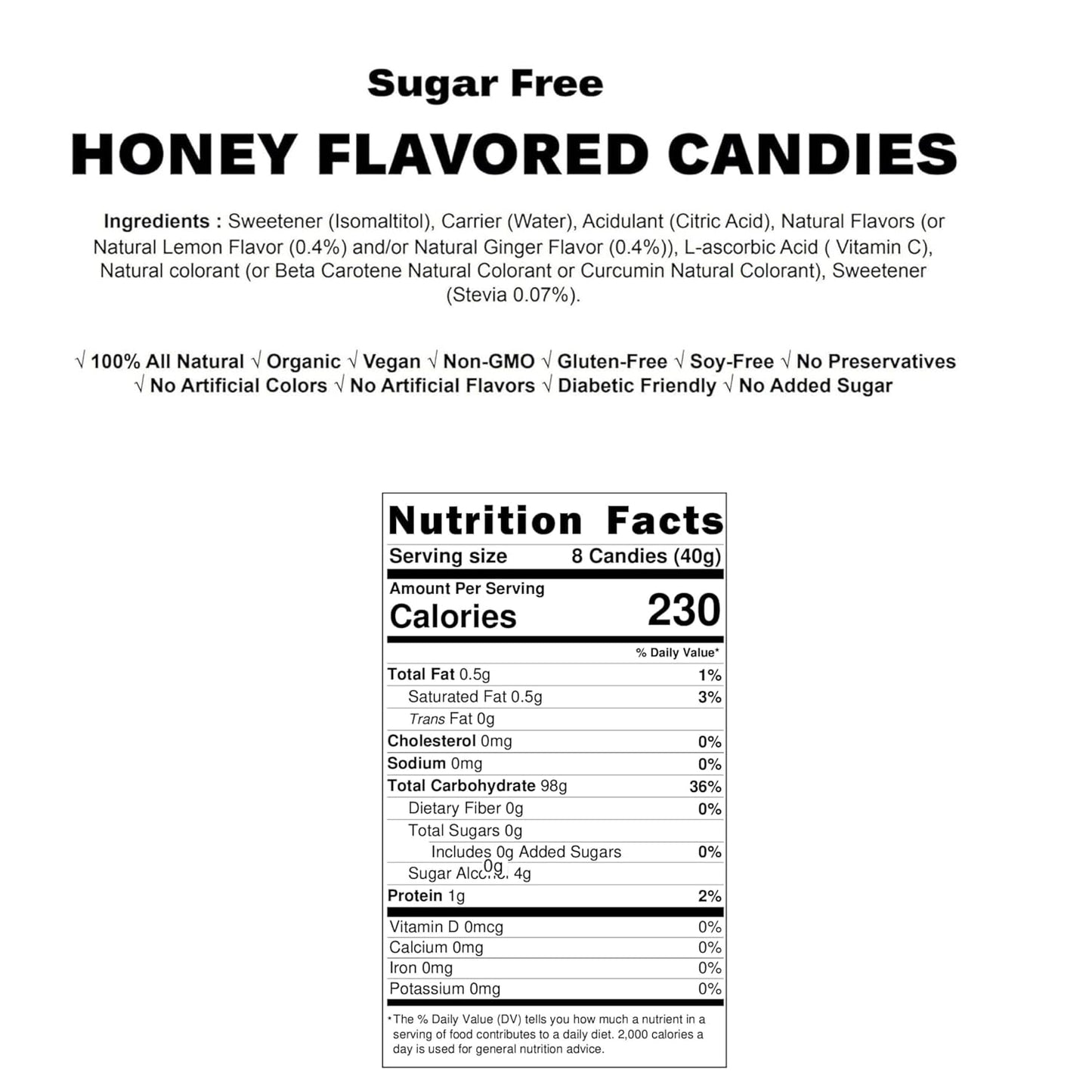 Andy Anand Sugar Free Honey Lemon Ginger Candies – Dry Mouth Relief, Stevia Sweetened, Keto, Gluten Free, Flown from Italy, 80 Pcs