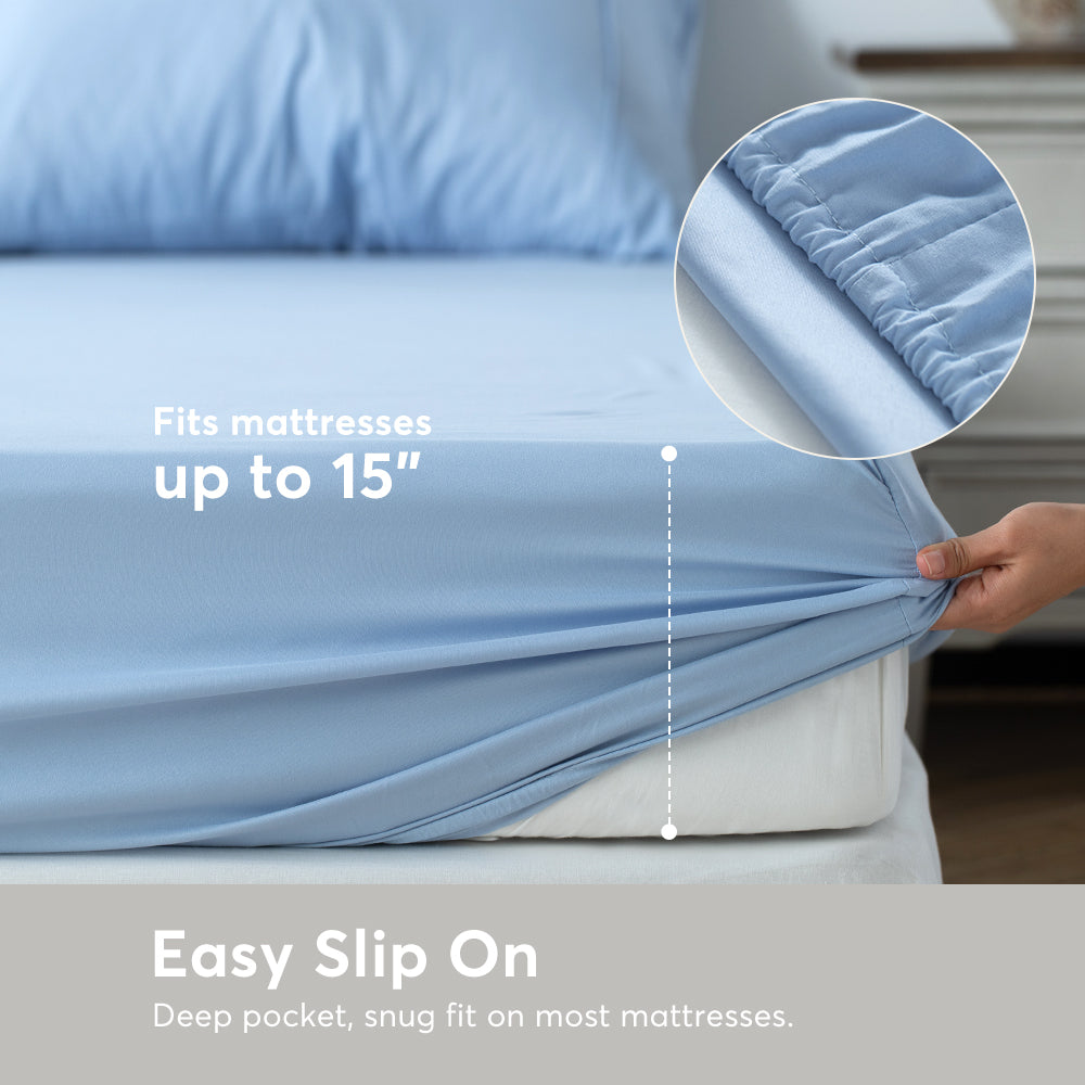 All Season Deep Pocket Fitted Sheet Set with Pillowcases, Room Decor, Graduation Gifts
