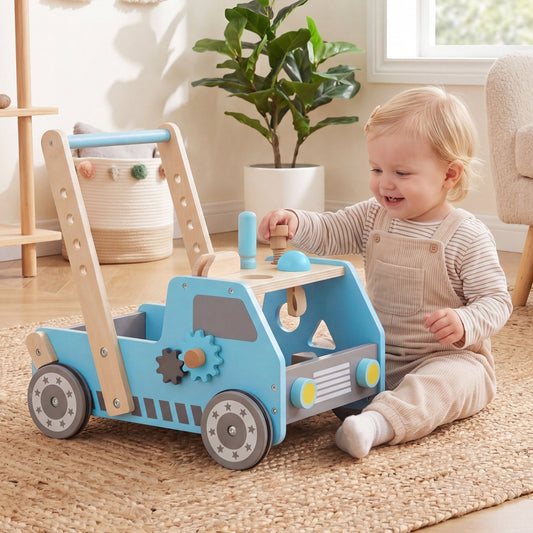 2-in-1 Wooden Baby Walker with Adjustable Speed and Storage