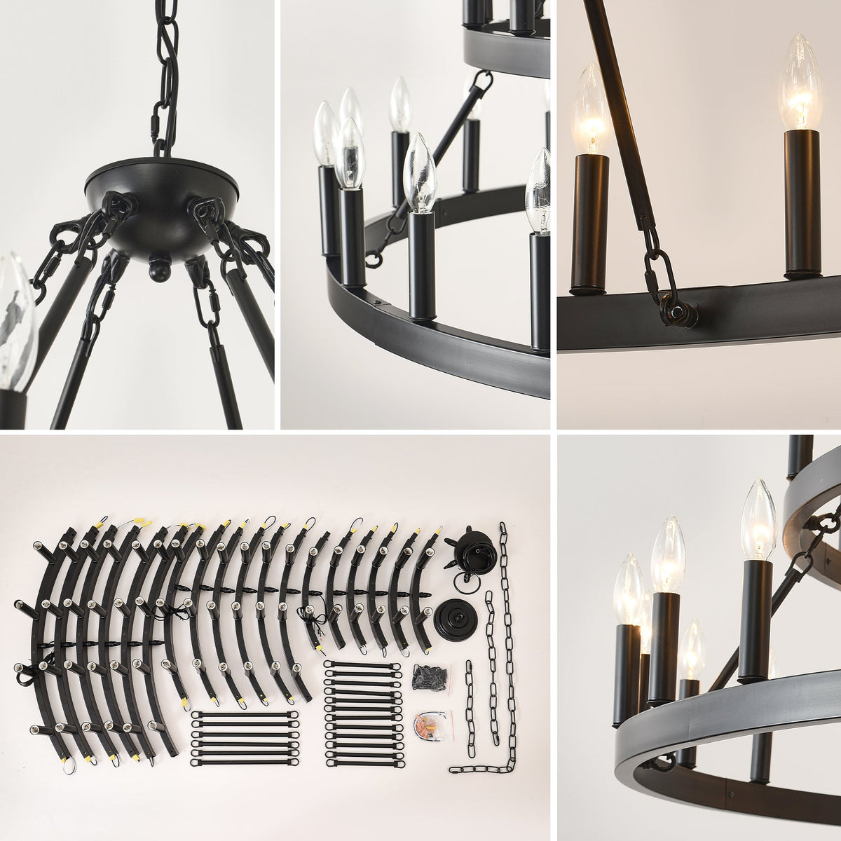 3 Tiers Wagon Wheel Chandelier with 54 Lights - Matte Black