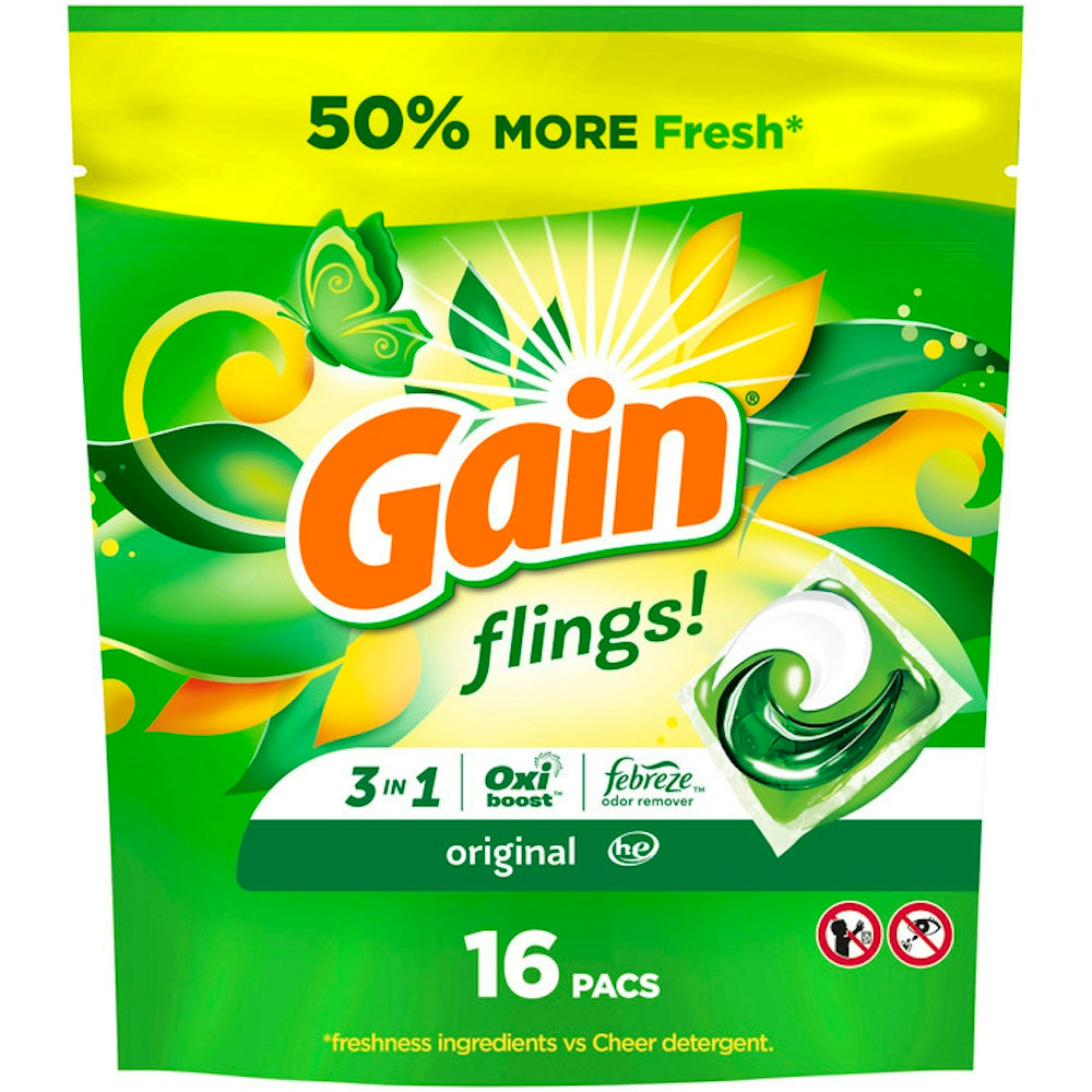 Gain Flings Laundry Detergent Pacs, Original Scent, 16 Count
