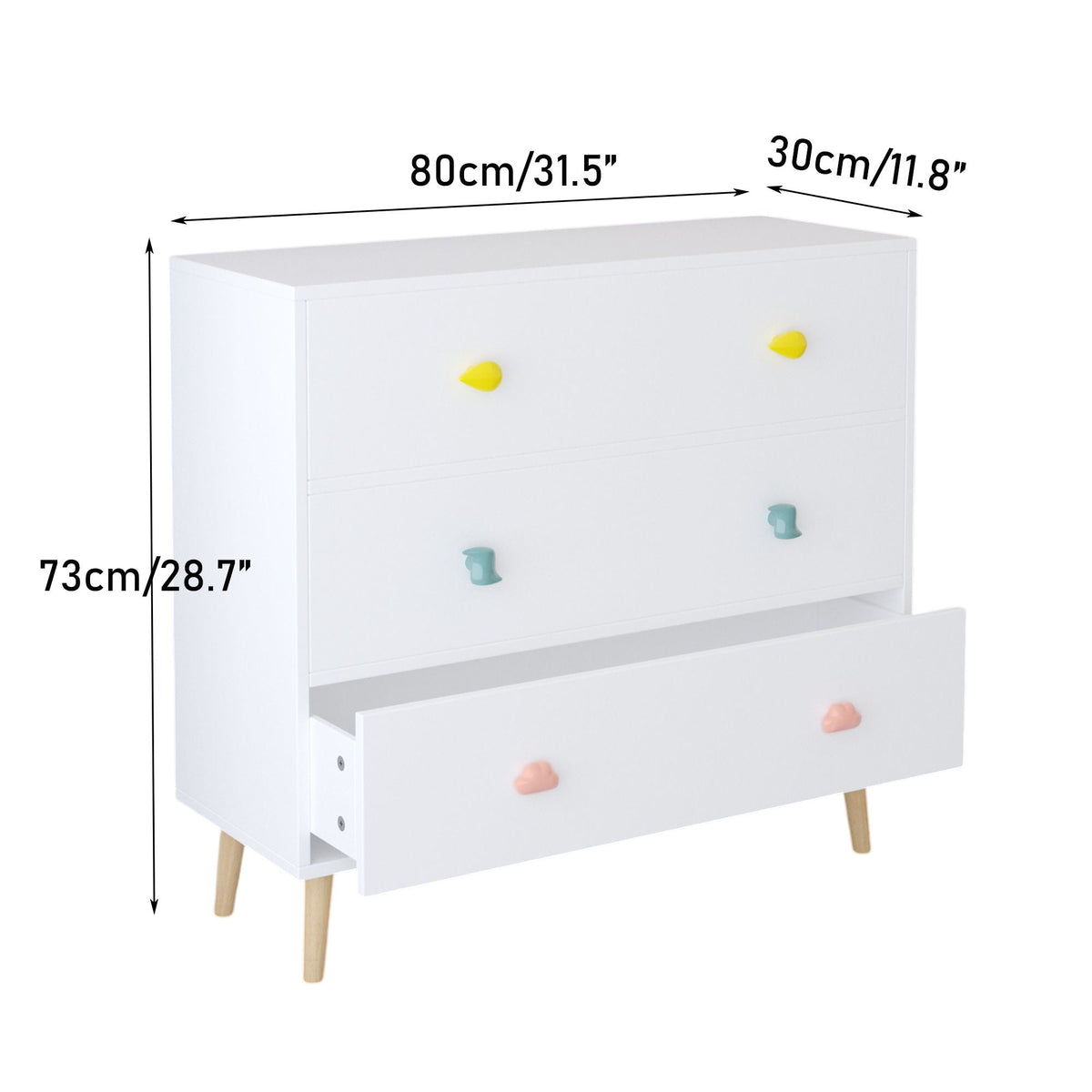 3 Drawer Dresser Storage Cabinet with Anti-Tip Safety - White or Green