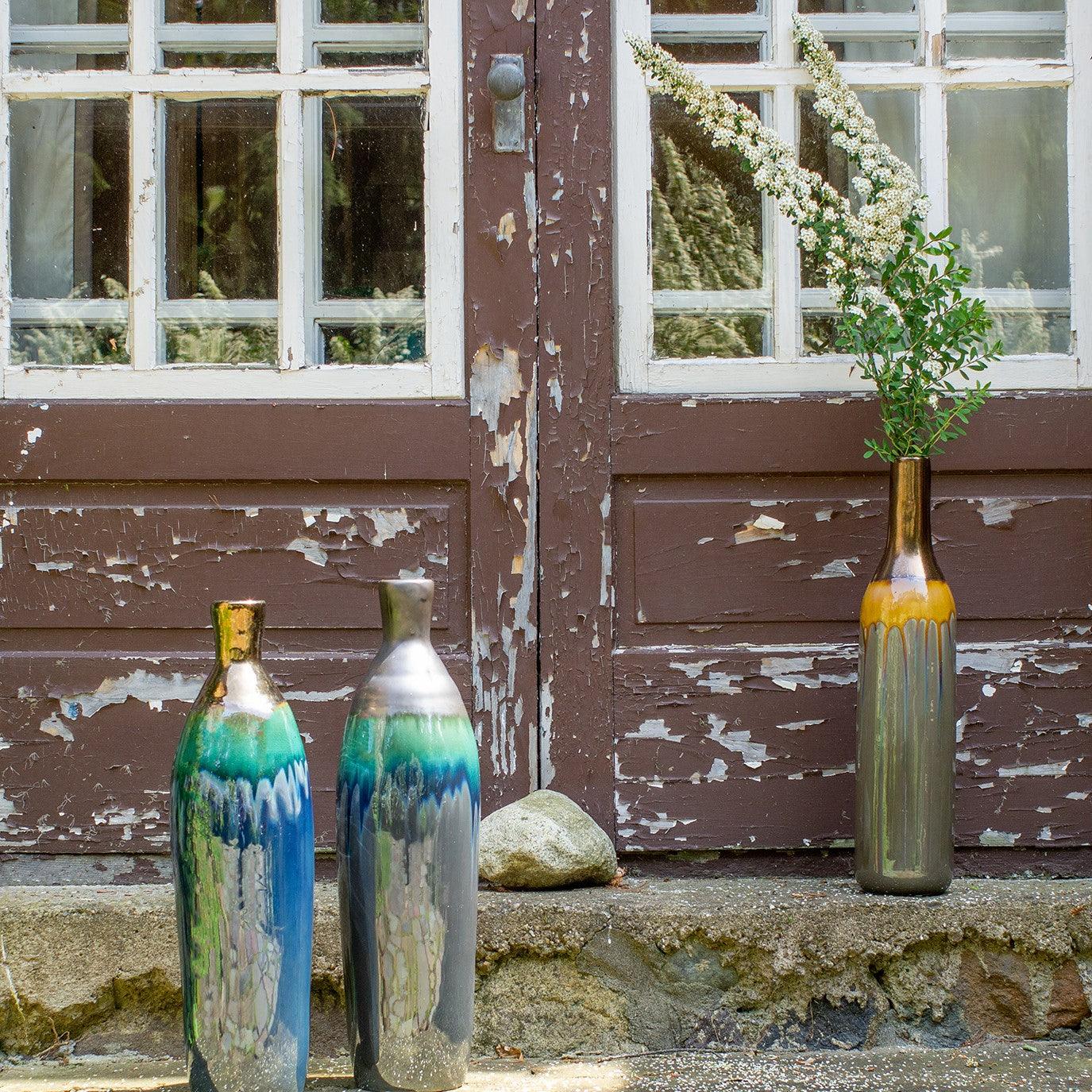ClayBarn Patina Artisan Ceramic 20.5'' H Verde Skinny Bottle Vase - Earthy Brown