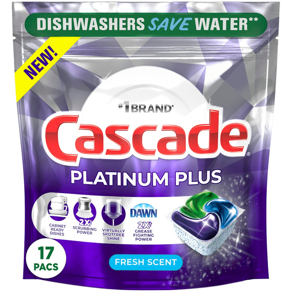 Cascade Platinum Plus Dishwasher Pods Detergent, Fresh, 17 Count