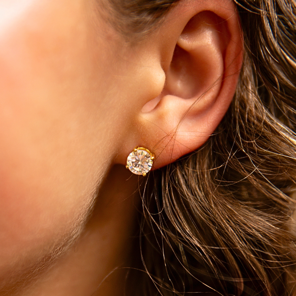 5mm Round CZ Stud Earrings Gold - 18K Gold Plated 925 Sterling Silver AAA