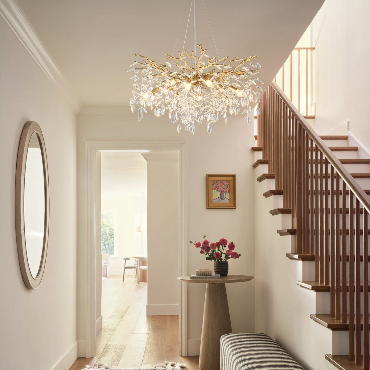 8-Light Crystal Chandelier with Gold Finish and Crystal Accents - Gold
