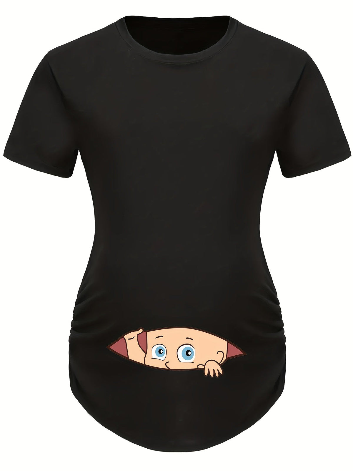 Letter Printed Short-sleeved Maternity Wear Black T-shirt with Big-eyed Baby Pattern