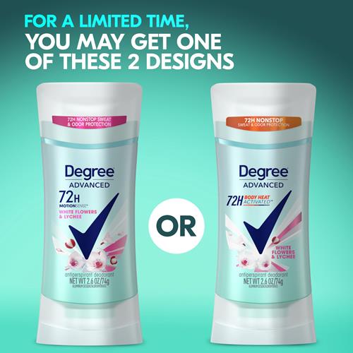 Degree Advanced Protection Antiperspirant Deodorant White Flowers & Lychee For 72-Hour Sweat & Odor Control For Women, With Body Heat Activated Technology, 2.6 Oz