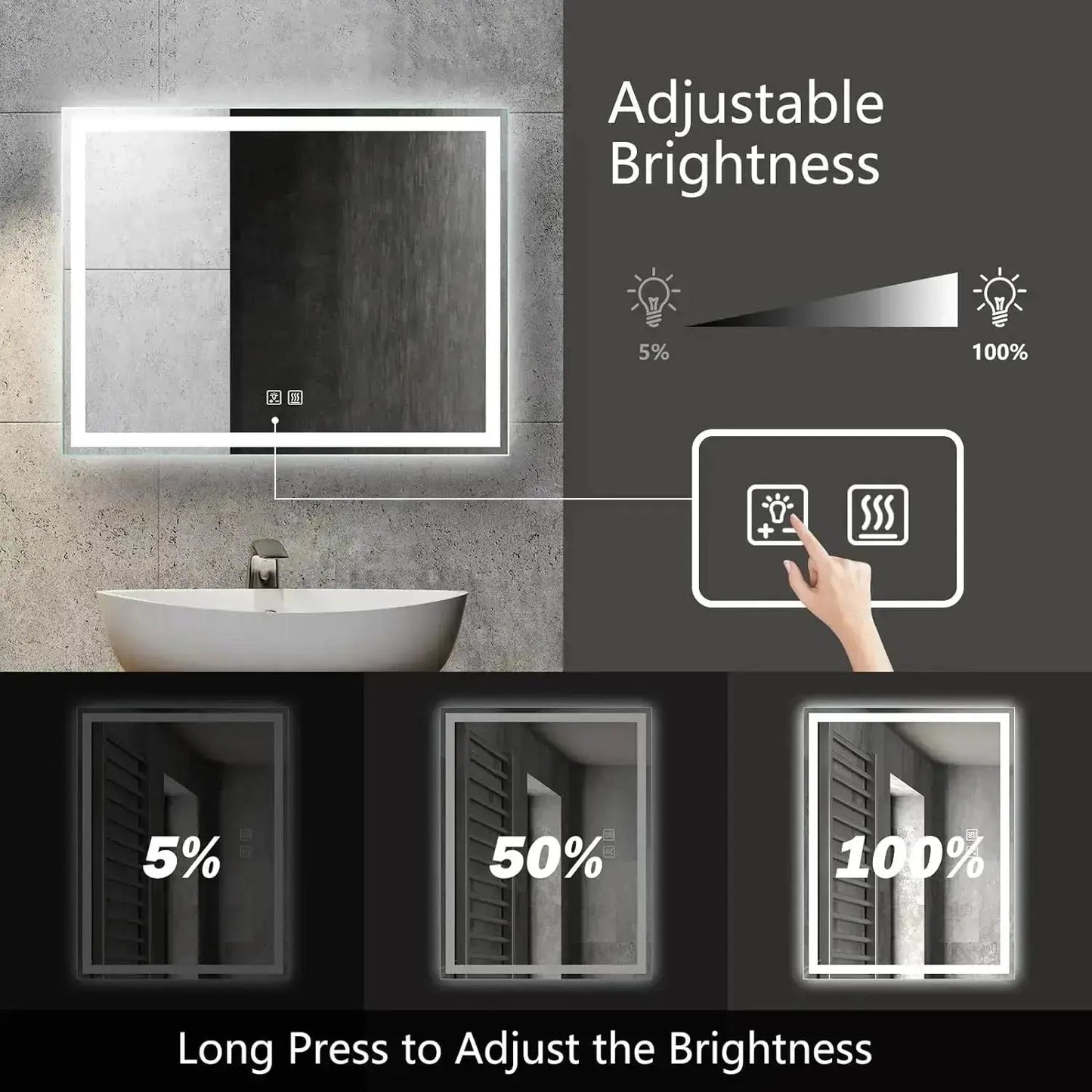 36 x 24  Inch Center Glow LED Bathroom Mirror