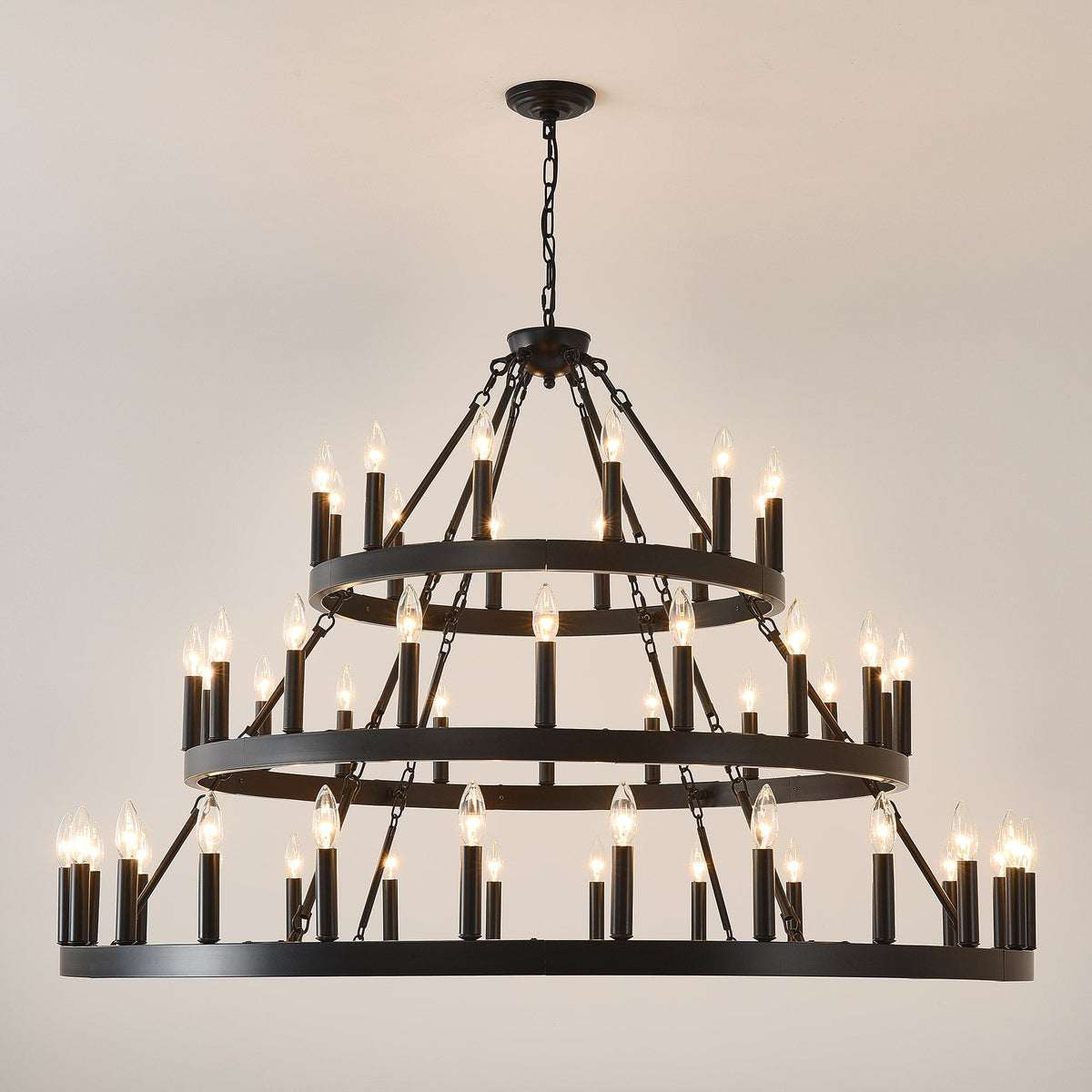 39.37 Inch 3-Tier Wagon Wheel Chandelier with 36 Lights - Matte Black