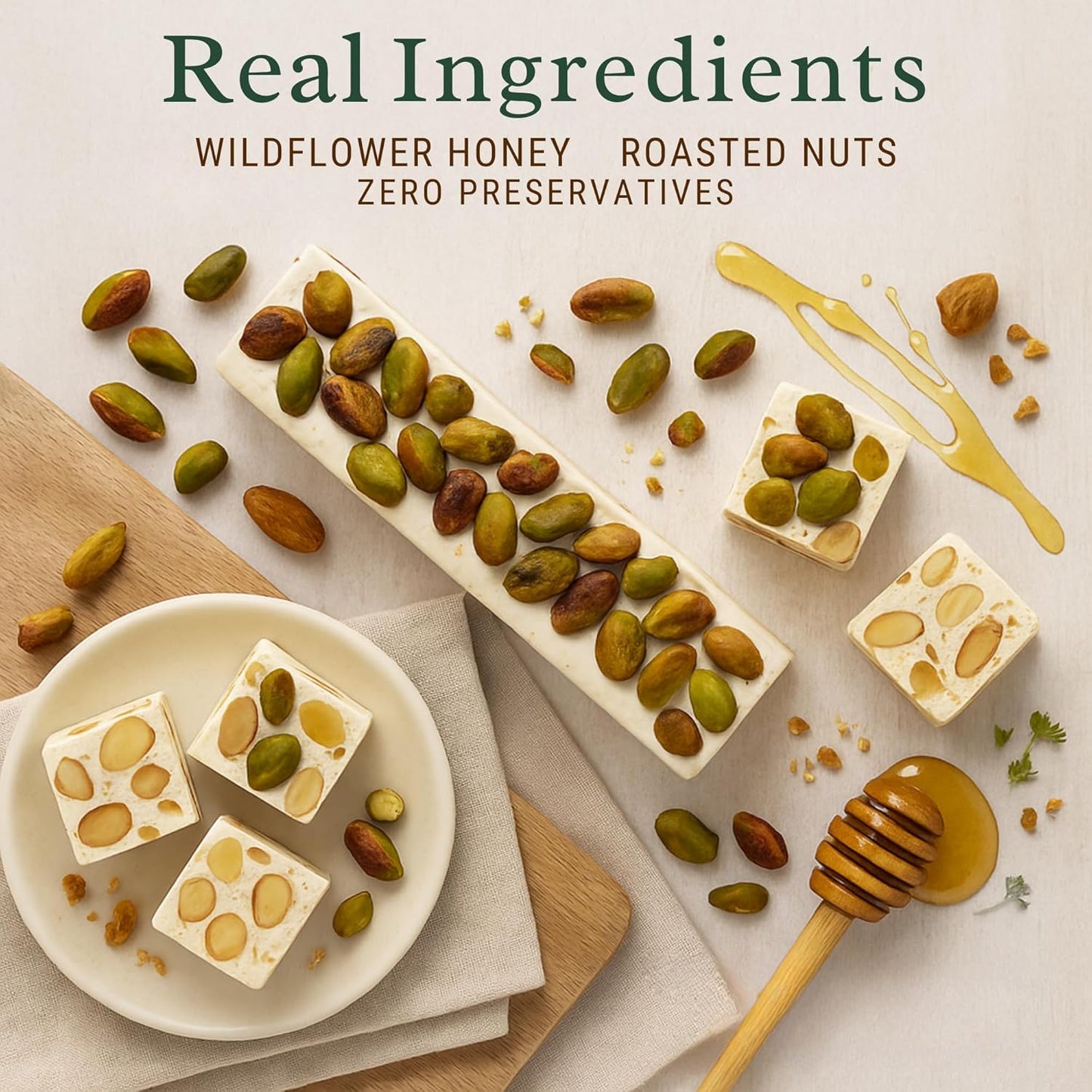 Andy Anand Gluten Free Roasted Pistachios Nougat Brittle – European Soft Nougat with Wildflower Honey & Roasted Nuts, 7 Oz