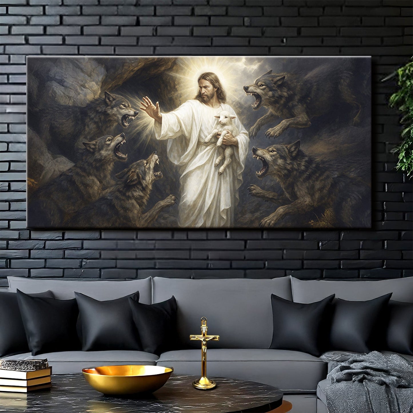 Jesus Protects The Lamb From Wolves Faith Wall Art XIV