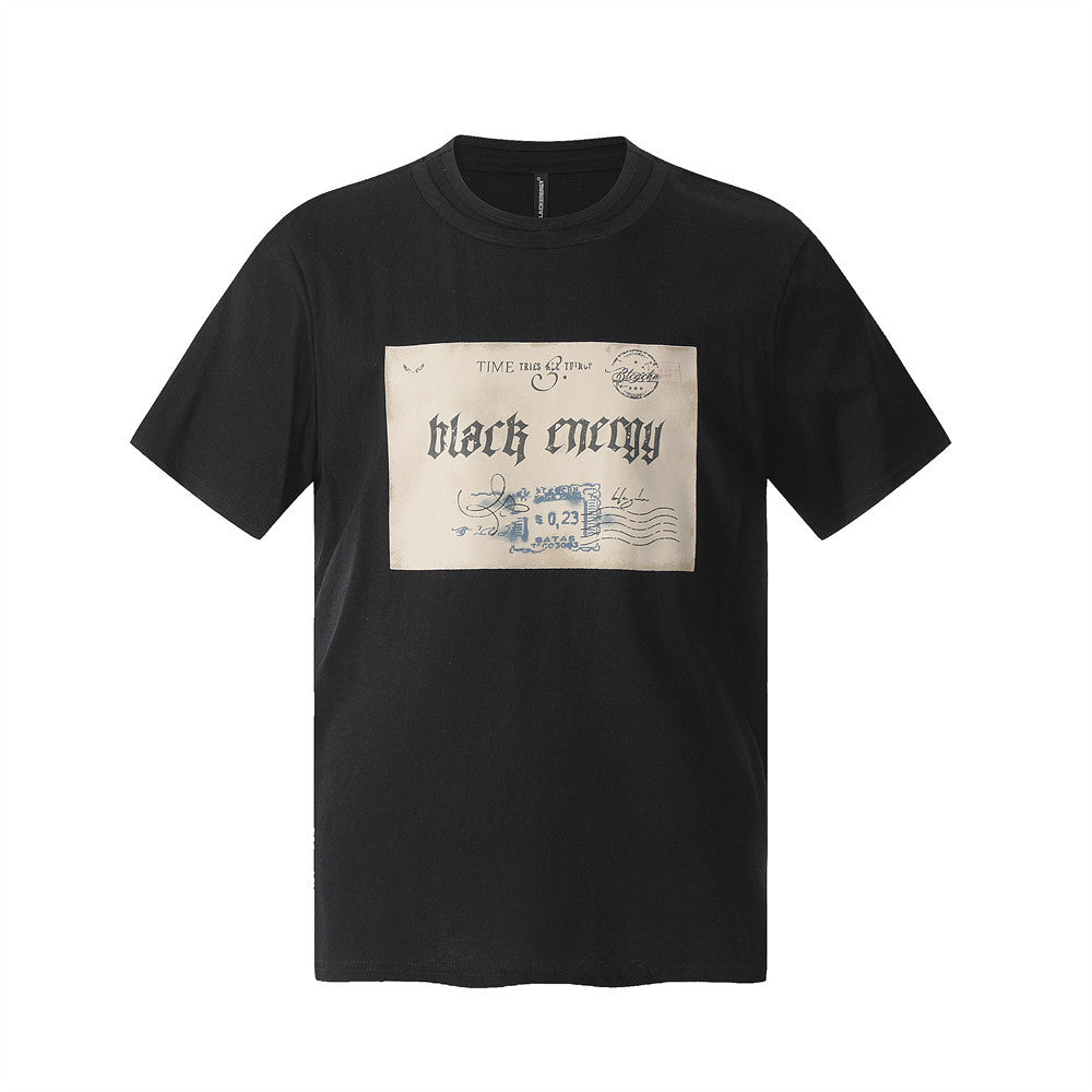 Men's Vintage Postcard Print Short Sleeve T-Shirt Men
