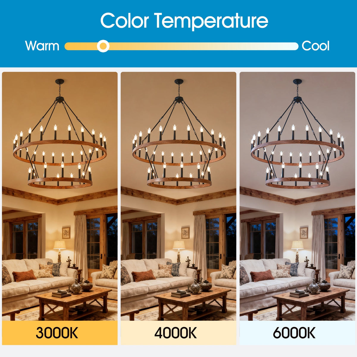 47.24 Inch Large Wagon Wheel Chandelier with 36 Lights - Wood Grain Finish