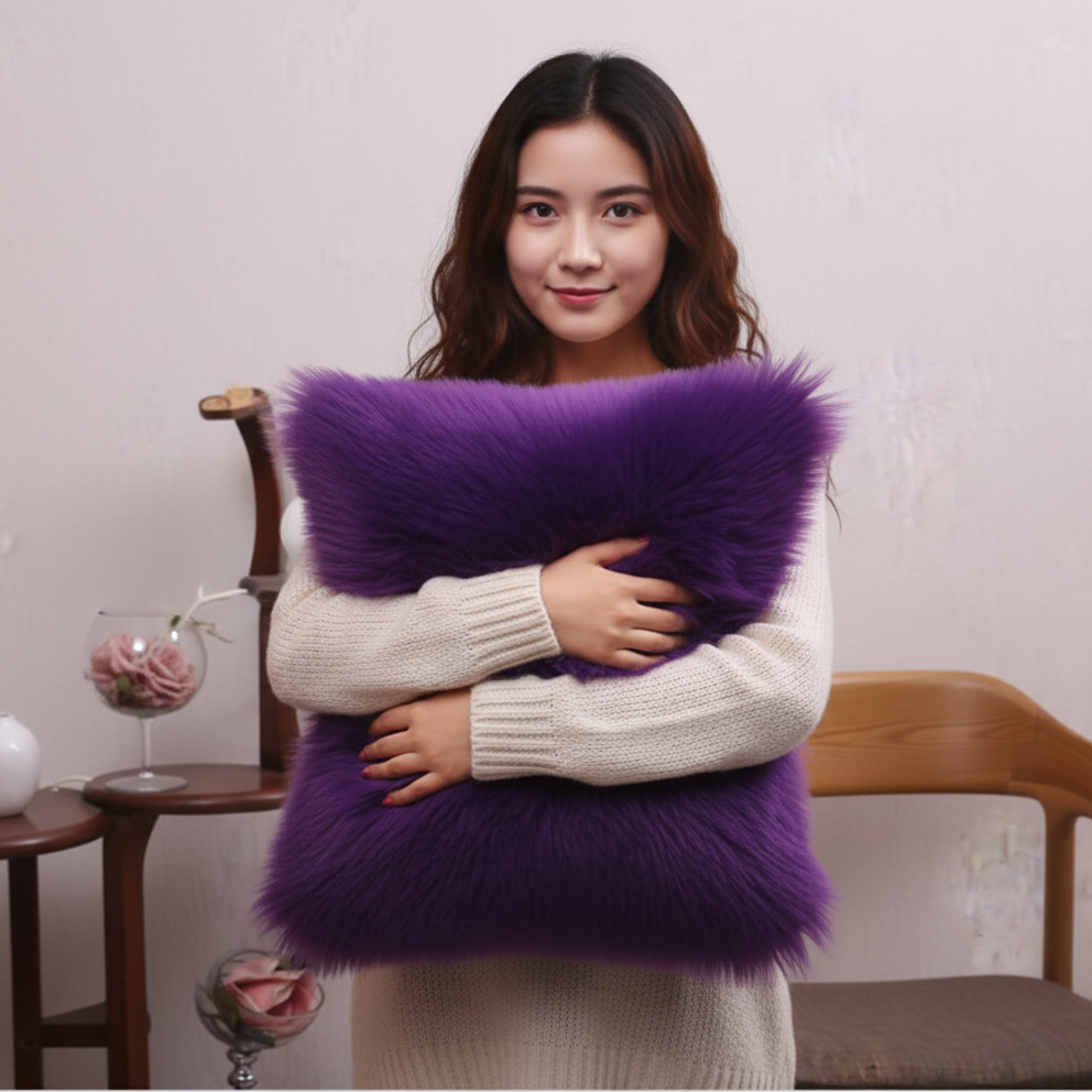Throw Pillow Cover with 450g Insert, Purple, faux fur, 16, Decorative Cushion – Fancy & Stacy