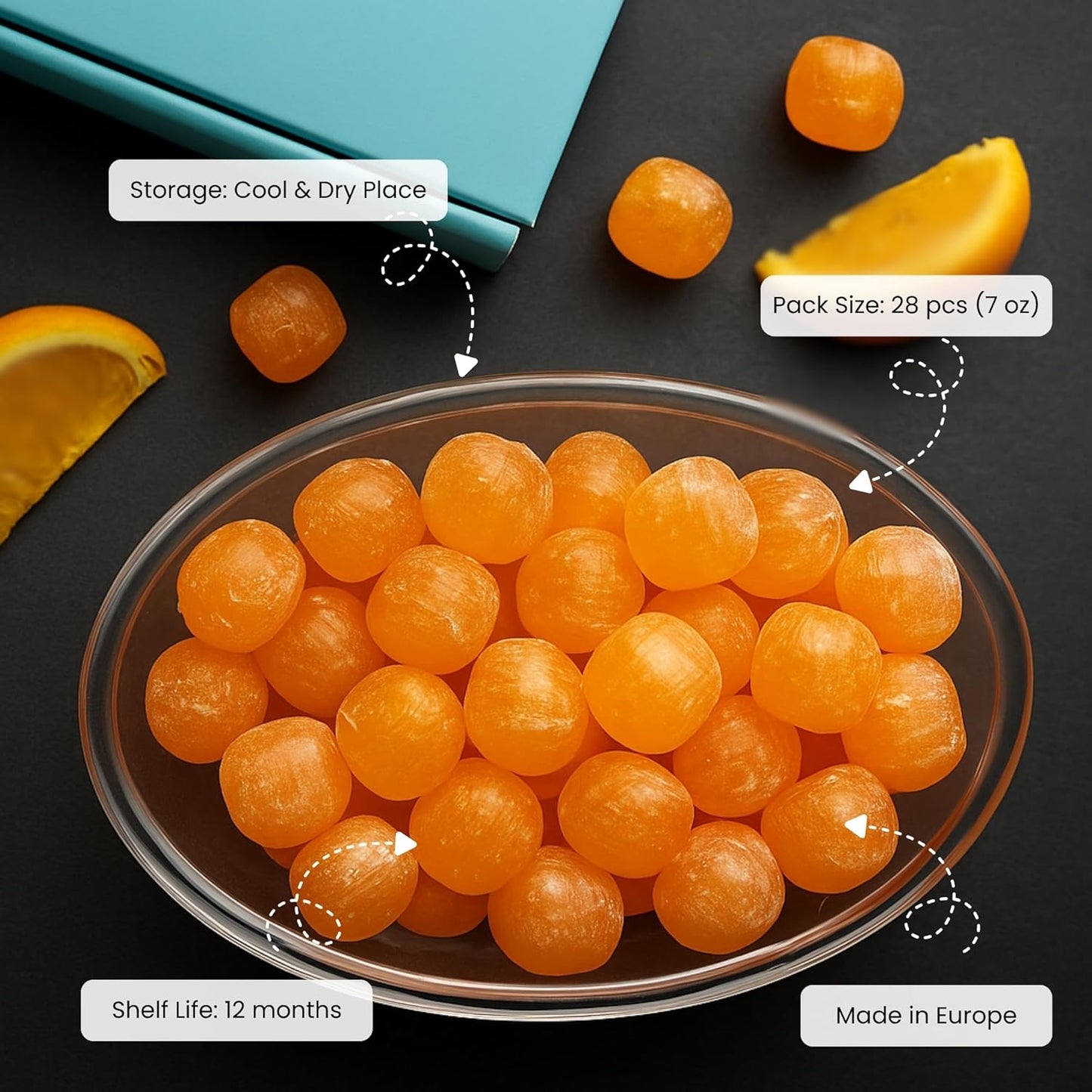 Andy Anand Sugar Free Sour Orange Hard Candy – Copper Kettle Boiled, Naturally Flavored, Keto & Diabetic Friendly, 28 Pc 7 Oz