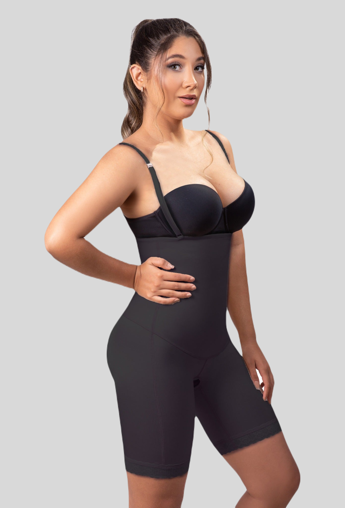 Open Bust Mid-thigh Body Shapewear w/ Flat Front