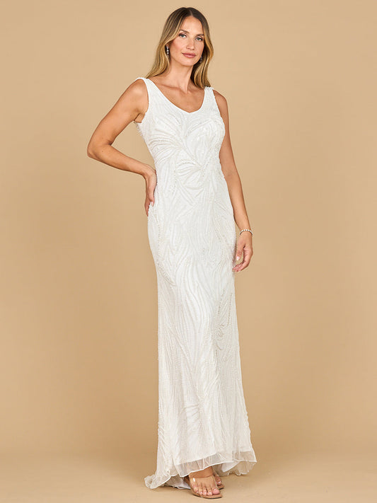 Lara 51200- Beaded Draped Cowl Back Wedding Gown