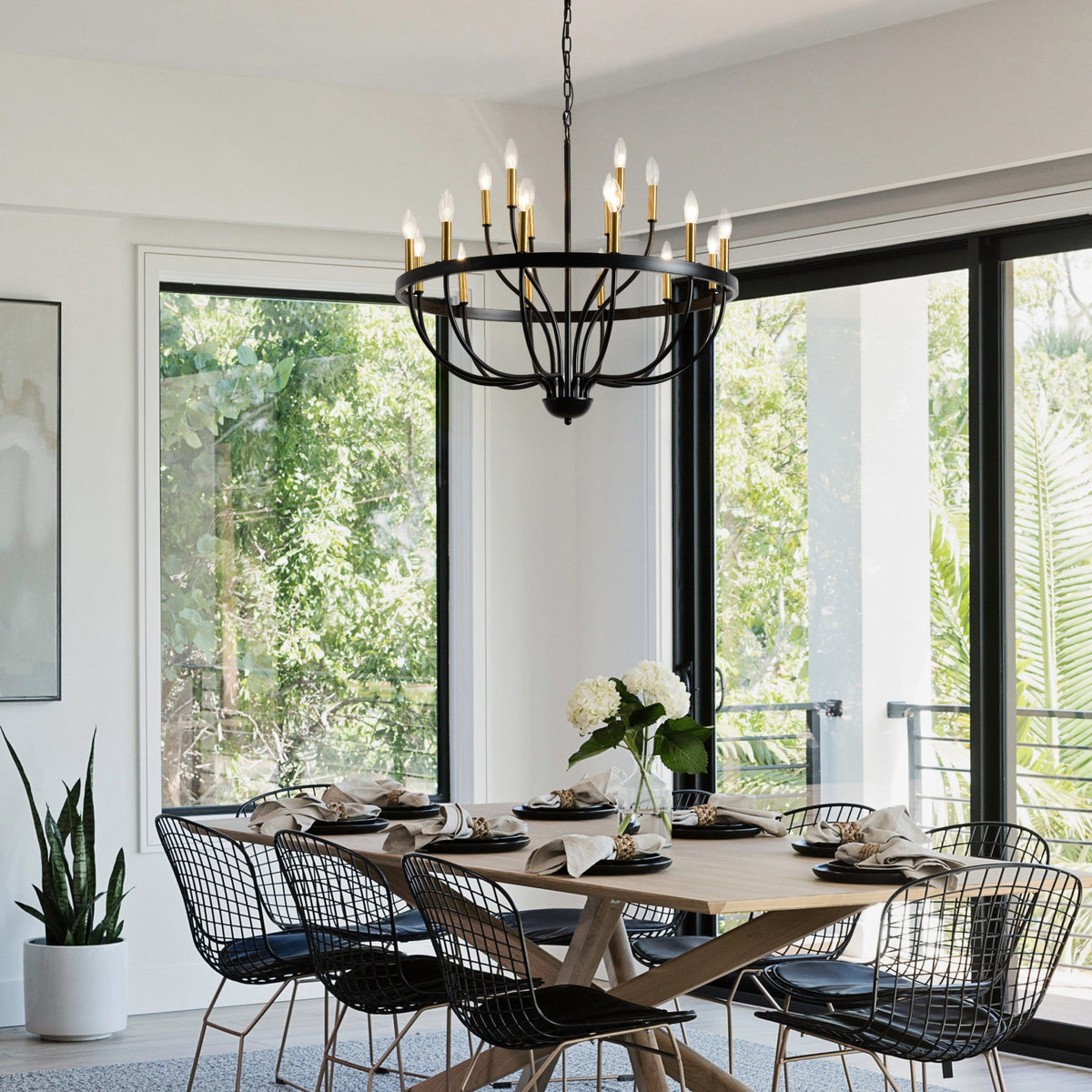 18-Light Industrial Iron Candle Chandelier with Adjustable Height - Gold & Black