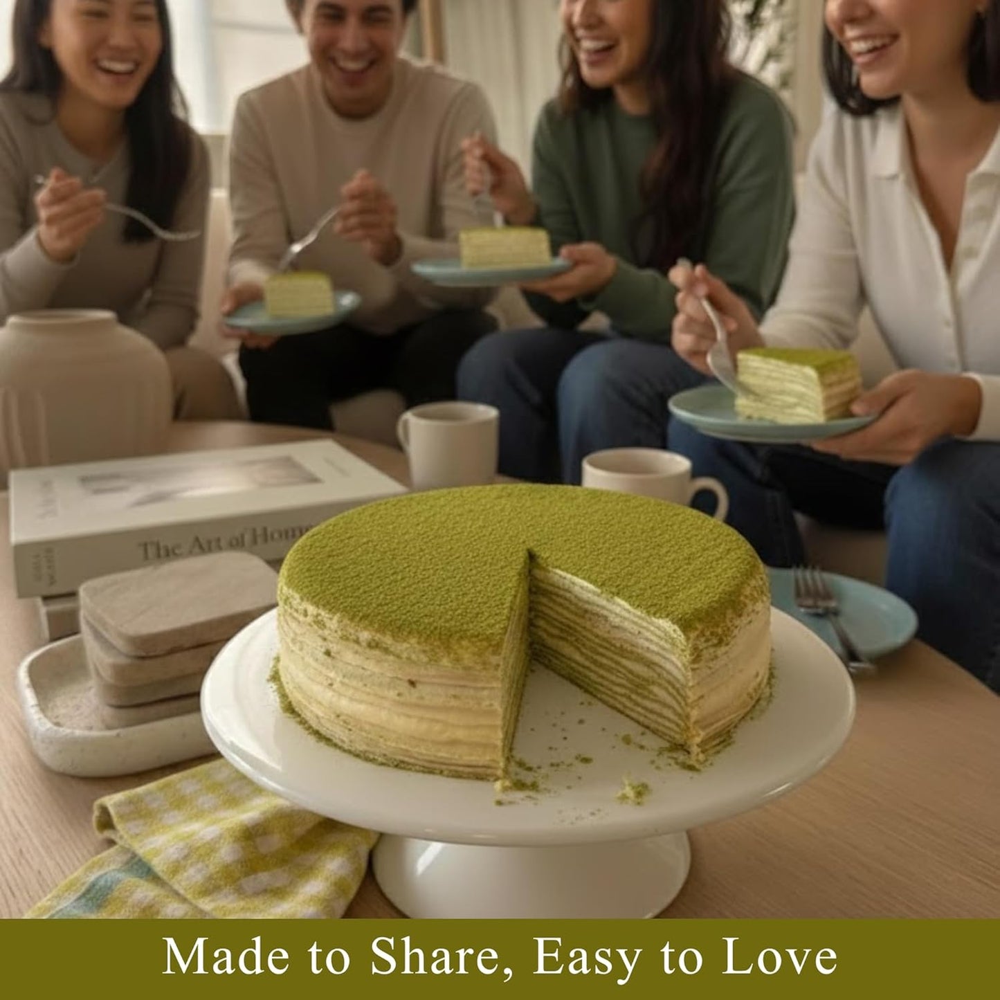 Andy Anand Sugar Free Matcha Green Tea Chiffon Cake - 2.4 lbs Decadent & Airy Gourmet Dessert, Keto & Diabetic Friendly, No Added Sugar, Artisan Handcrafted Healthy Gift Boxed