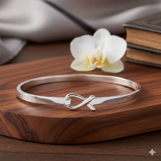Sterling Silver-Plated Awareness Ribbon Bangle Bracelets