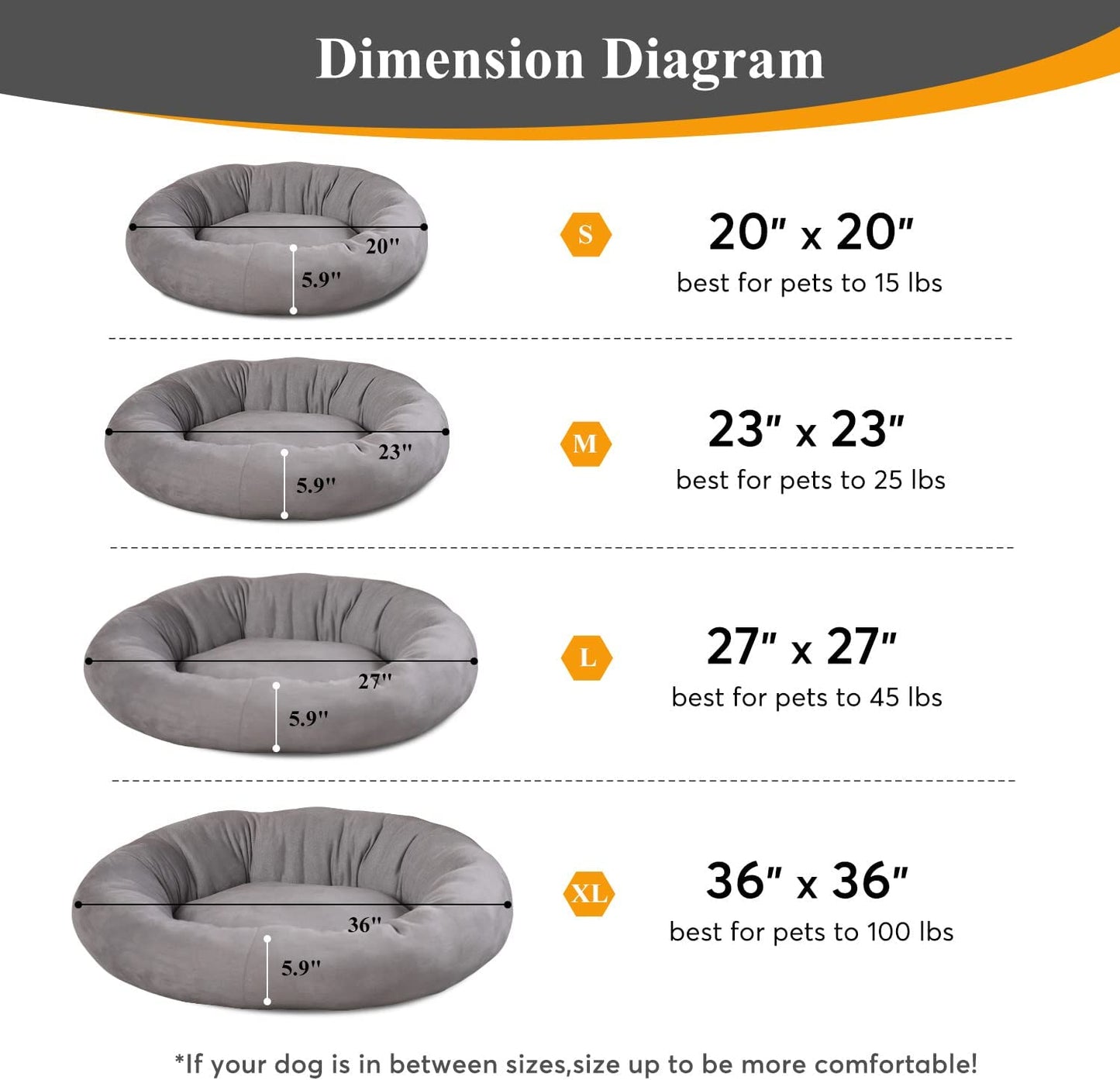 Donut Design Round Dog Bed, Anti Slip and Machine Washable