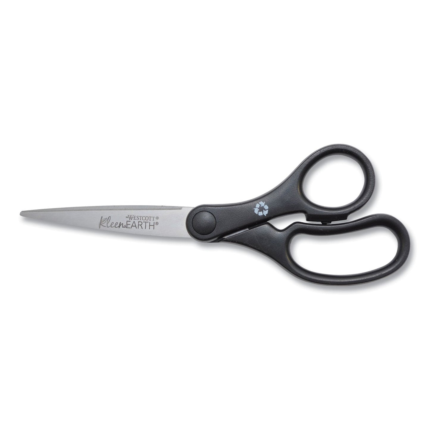 Westcott KleenEarth Basic Plastic Handle Scissors, Pointed Tip, 7" Long, 2.8" Cut Length, Black Straight Handle