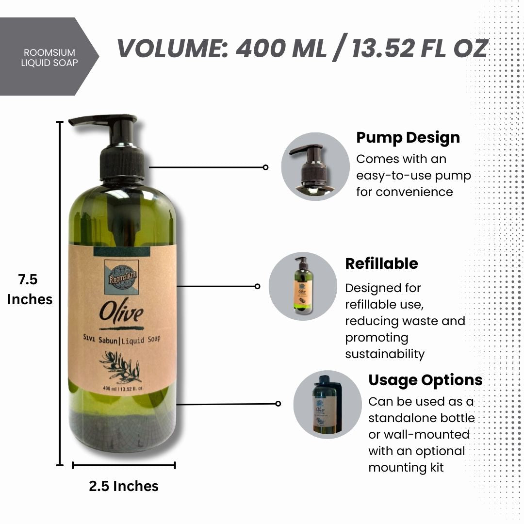 Roomsium Olive Hand Soap Refillable Pump Dispenser 13.52 Fl Oz