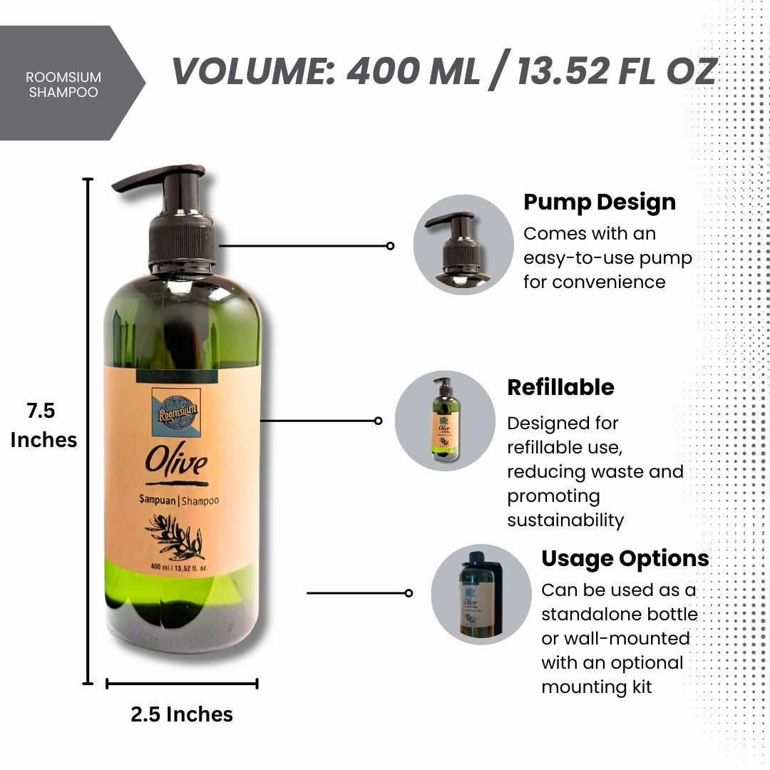 Roomsium Shampoo Refillable Dispenser Olive Essence 13.52 Fl Oz