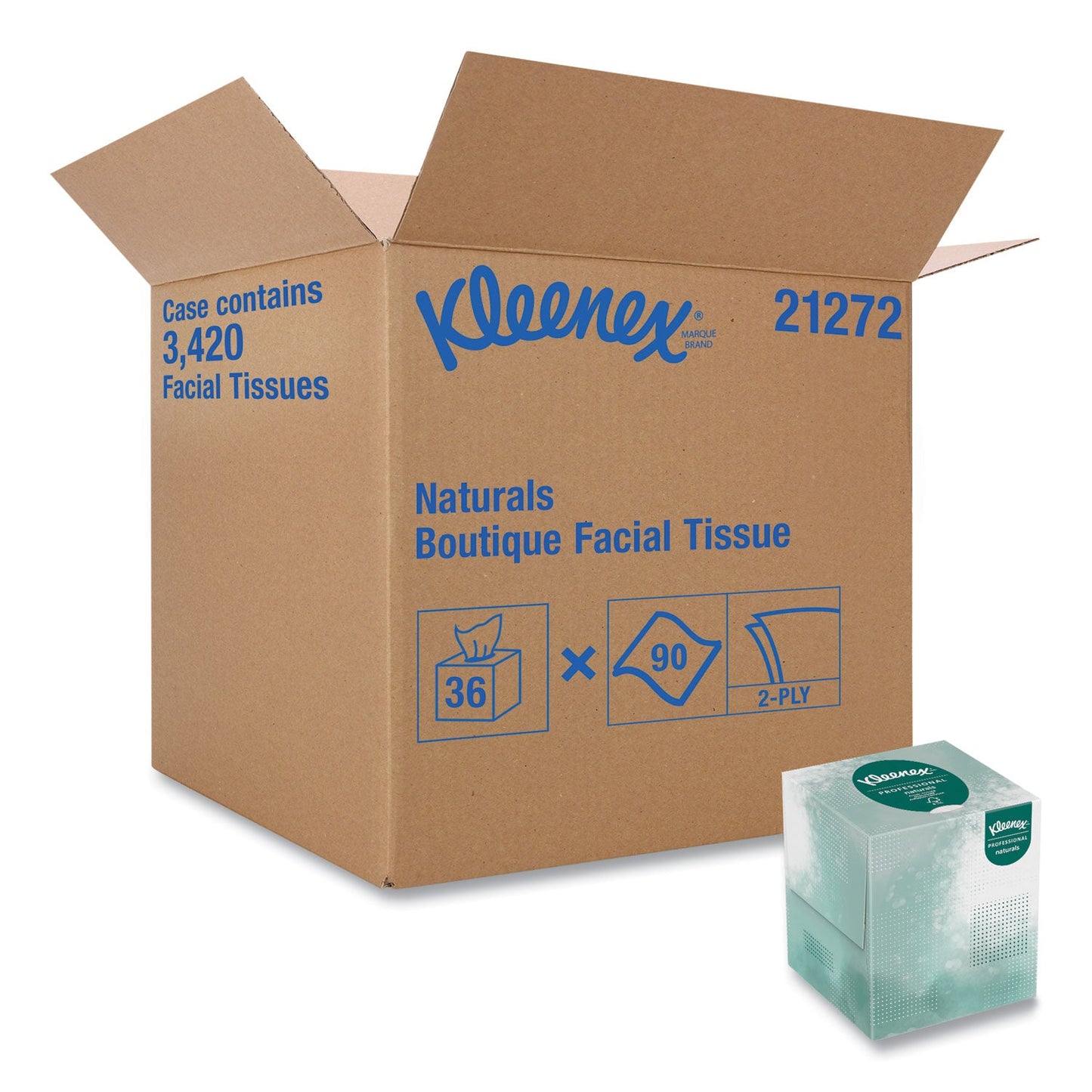 Kleenex Naturals Facial Tissue, 2-Ply, White, 90  Sheets/Box