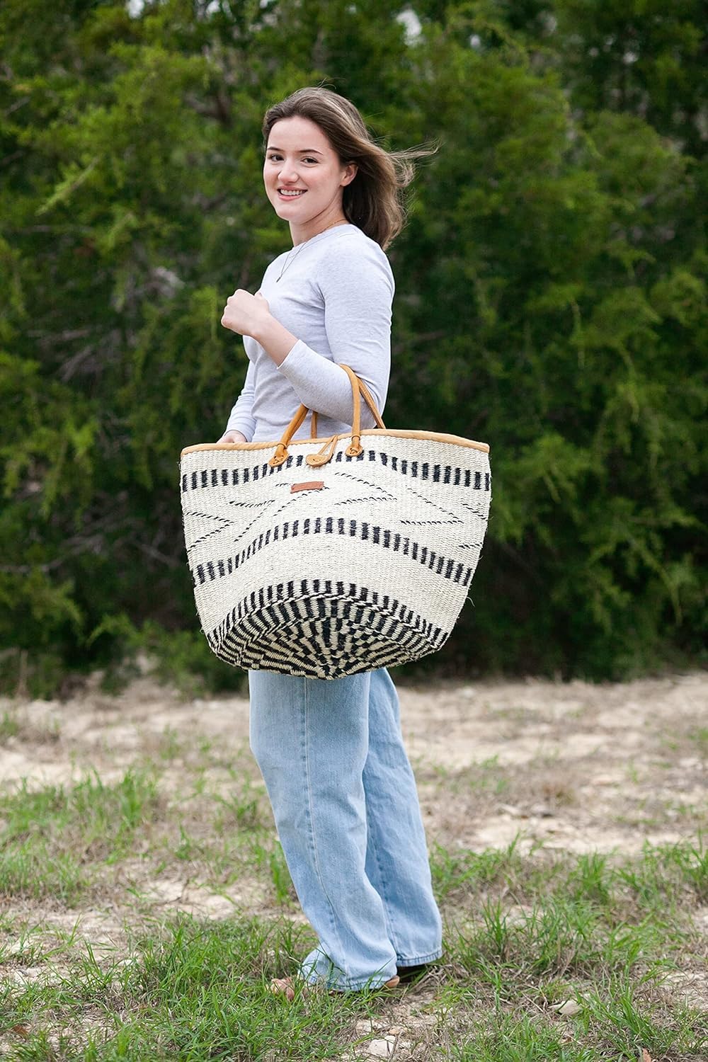 Balance Point Handwoven Straw Sisal Basket Tote Bag