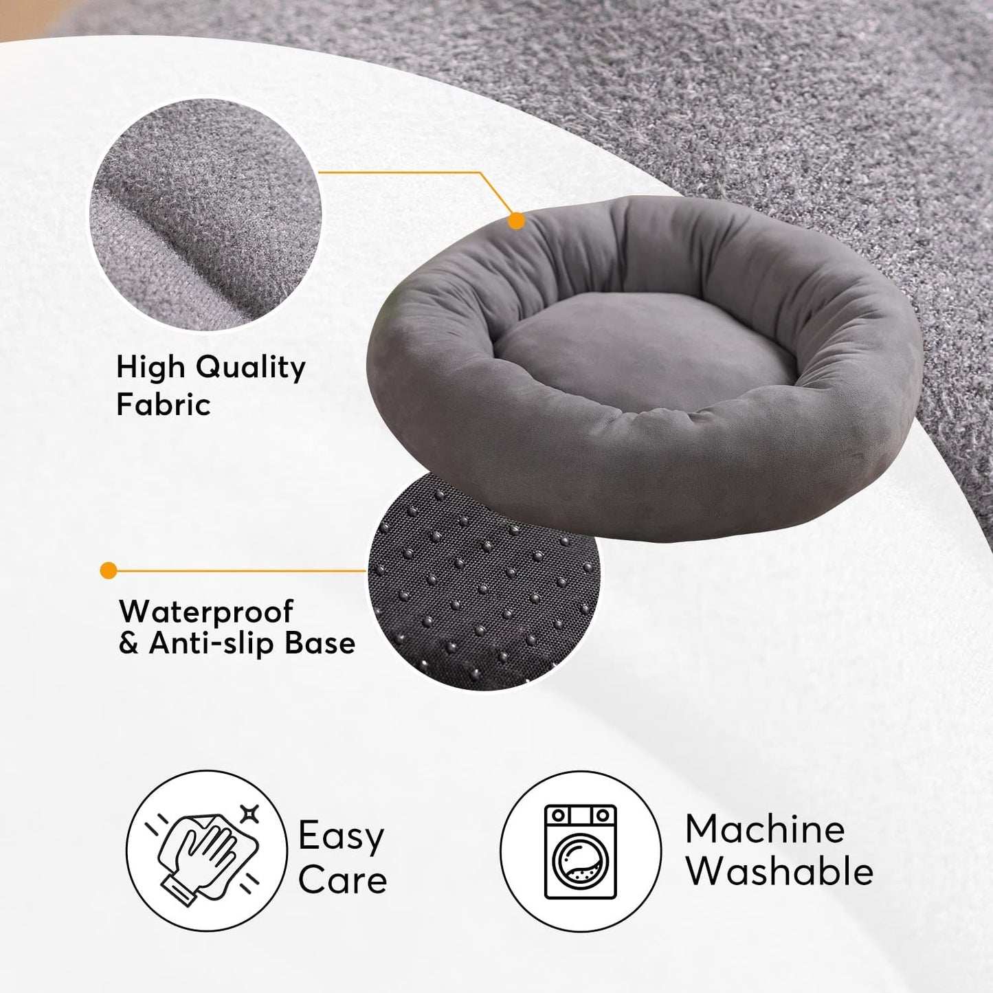 Donut Design Round Dog Bed, Anti Slip and Machine Washable