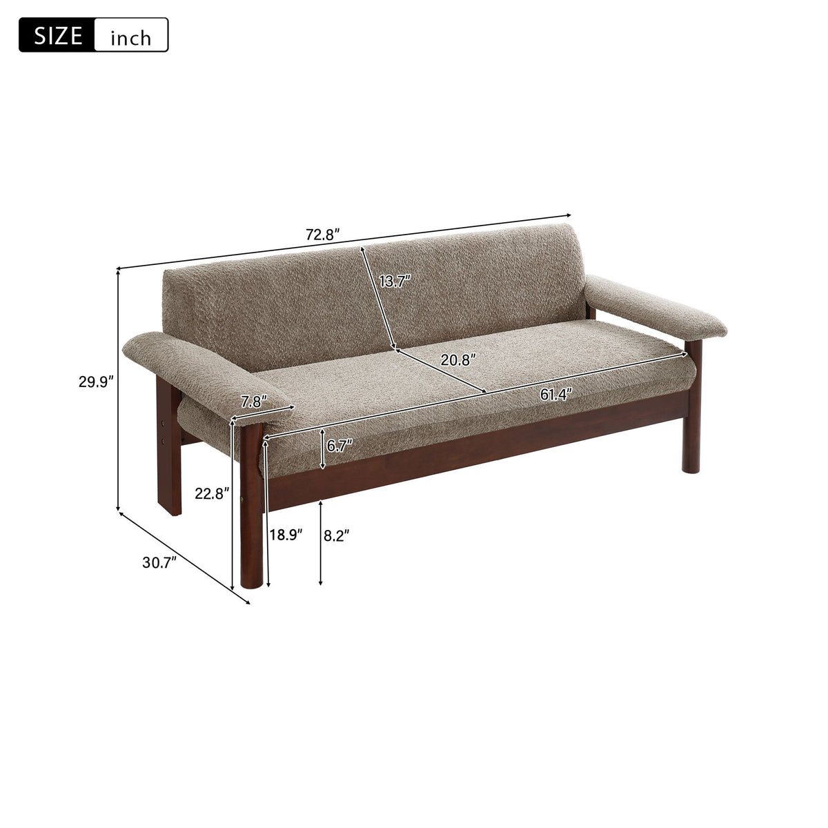Fabric Loveseat Sofa with Armrest Pillows - Beige, Green, or Dark Brown