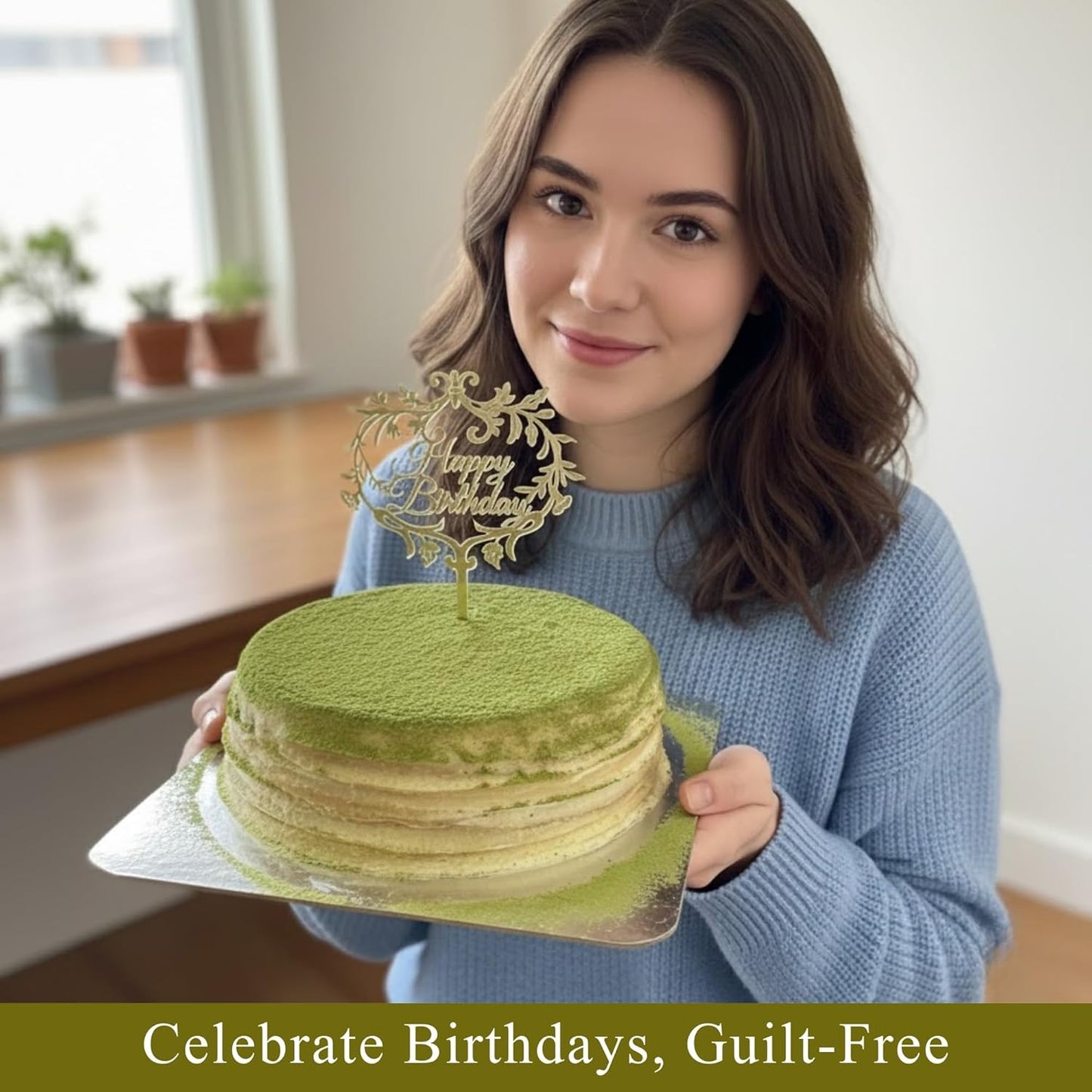 Andy Anand Sugar Free Matcha Green Tea Chiffon Cake - 2.4 lbs Decadent & Airy Gourmet Dessert, Keto & Diabetic Friendly, No Added Sugar, Artisan Handcrafted Healthy Gift Boxed