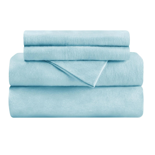 Superior Flannel Cotton Bed Sheet Set: One Flat Sheet One Fitted Sheet and Two Pillowcases Breathable Modern Solid Classic California King Light Blue