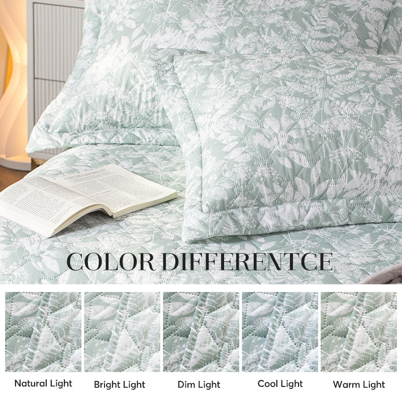 Lightweight Botanical Green Floral Quilt Set - Light All Season Bedding, Room Decor, Graduation Gifts