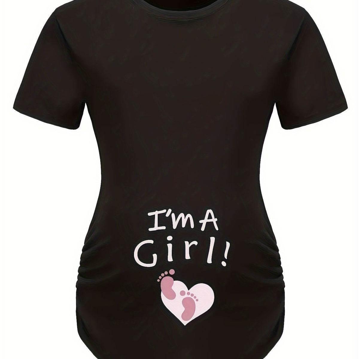 Women's Maternity Casual "I'm A GIRL" Foot Heart Graphic Short Sleeve Slim Fit T-shirt Top for Summer