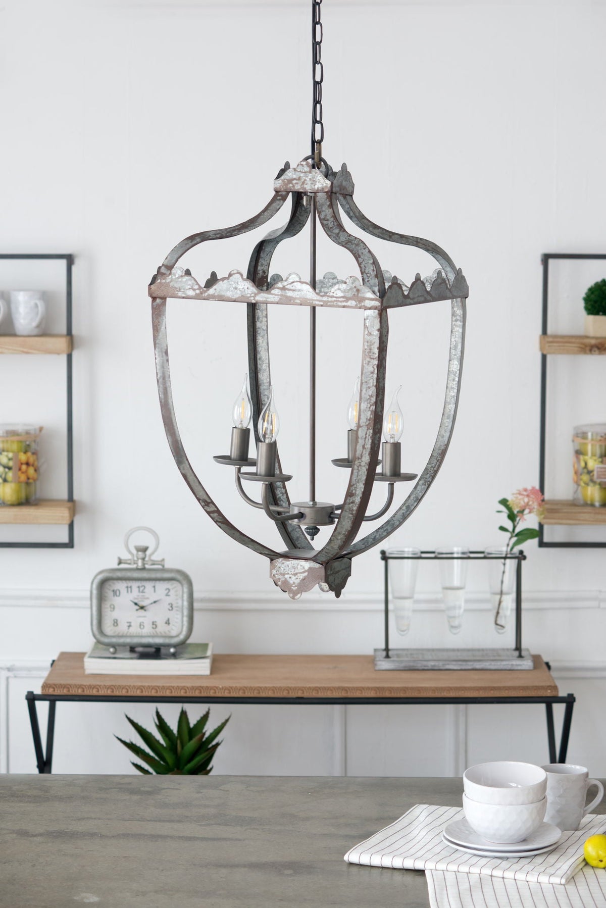 4 Light Metal Chandelier with Adjustable Chain - Gray