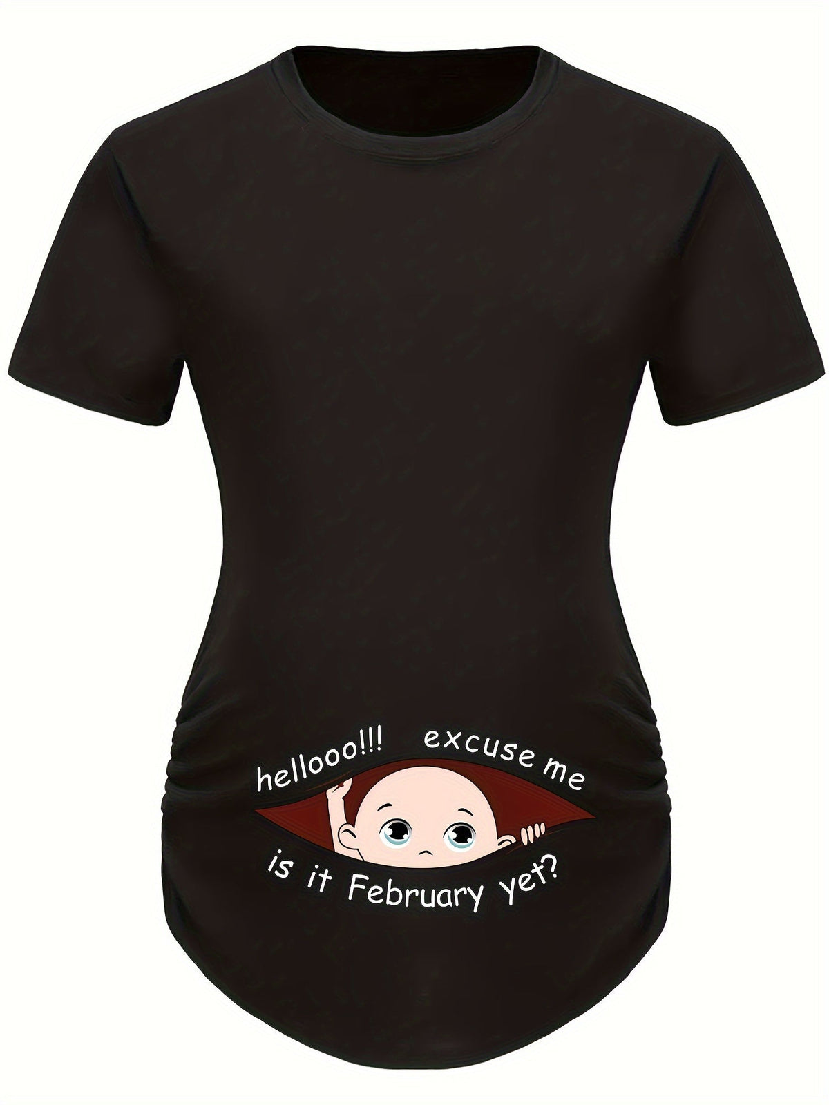 Hello Month & Cartoon Character Print Maternity T-Shirt, Round Neck Short Sleeve Pregnant Women's Top for Pregnancy Announcement - Comfortable Fit