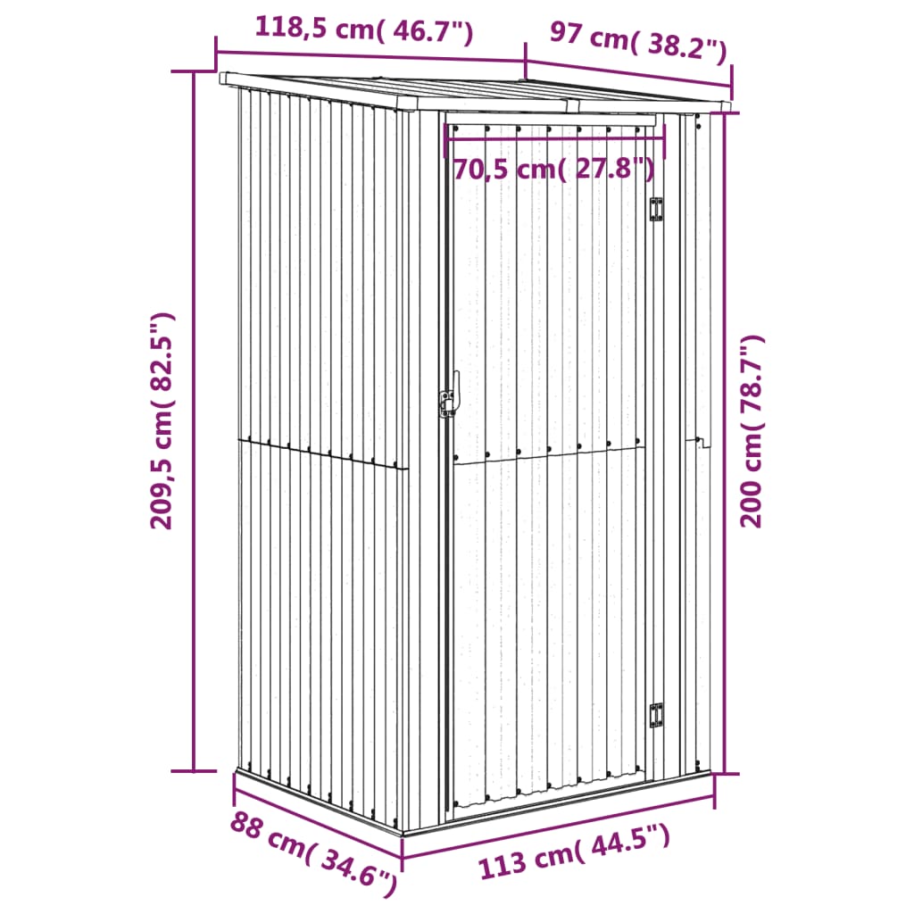 vidaXL Garden Shed Anthracite 46.7"x38.2"x82.5" Galvanized Steel