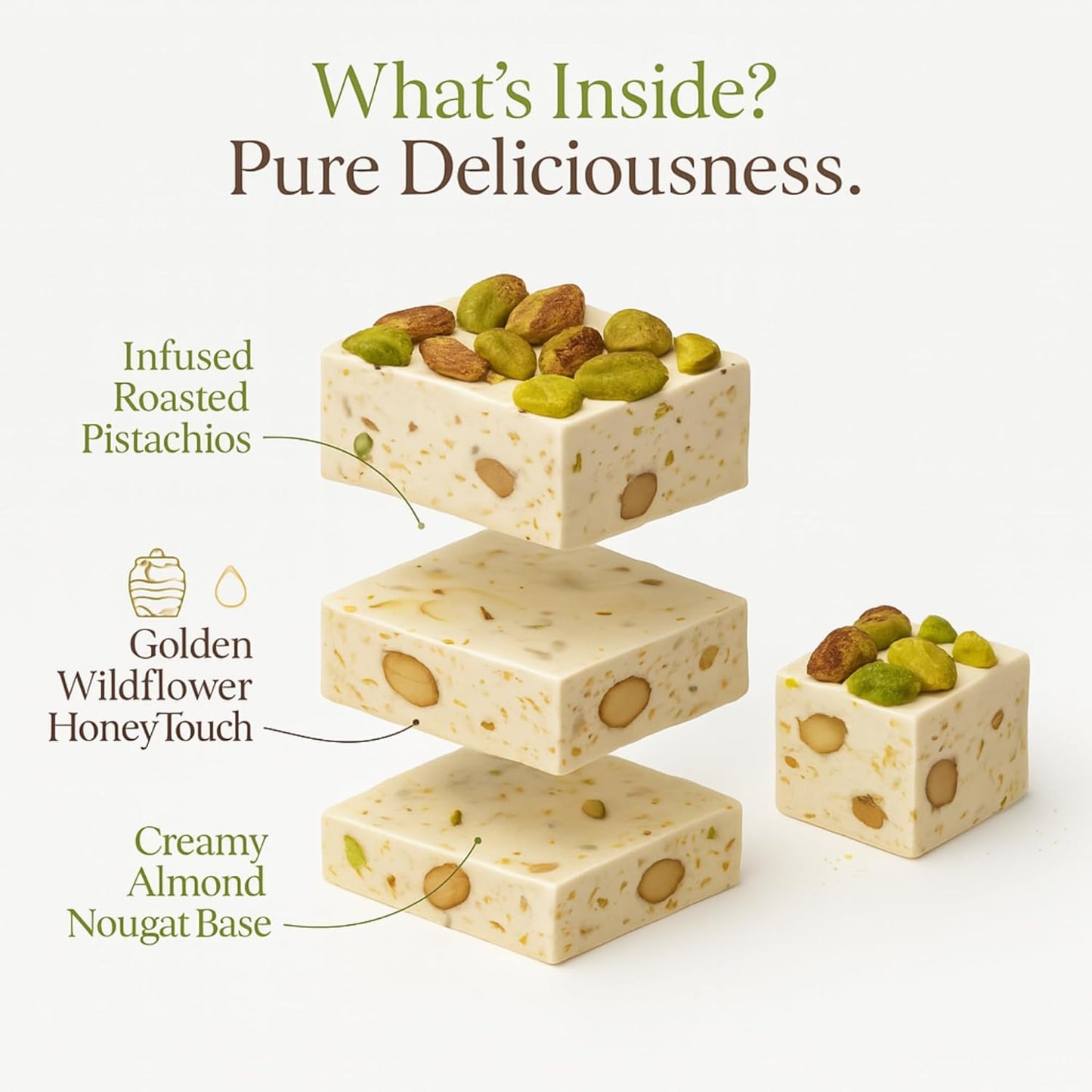Andy Anand Gluten Free Roasted Pistachios Nougat Brittle – European Soft Nougat with Wildflower Honey & Roasted Nuts, 7 Oz