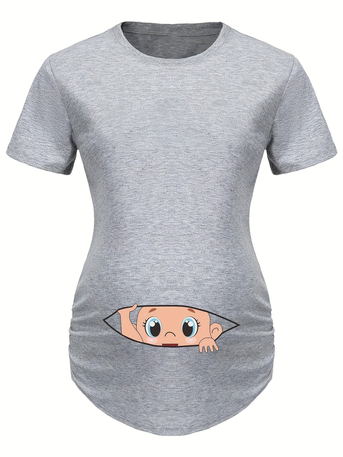 Letter Printed Short-sleeved Maternity Wear Black T-shirt with Big-eyed Baby Pattern