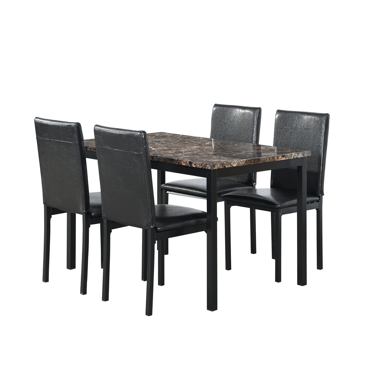 5 Piece Metal Dinette Set with Faux Marble Top - Black