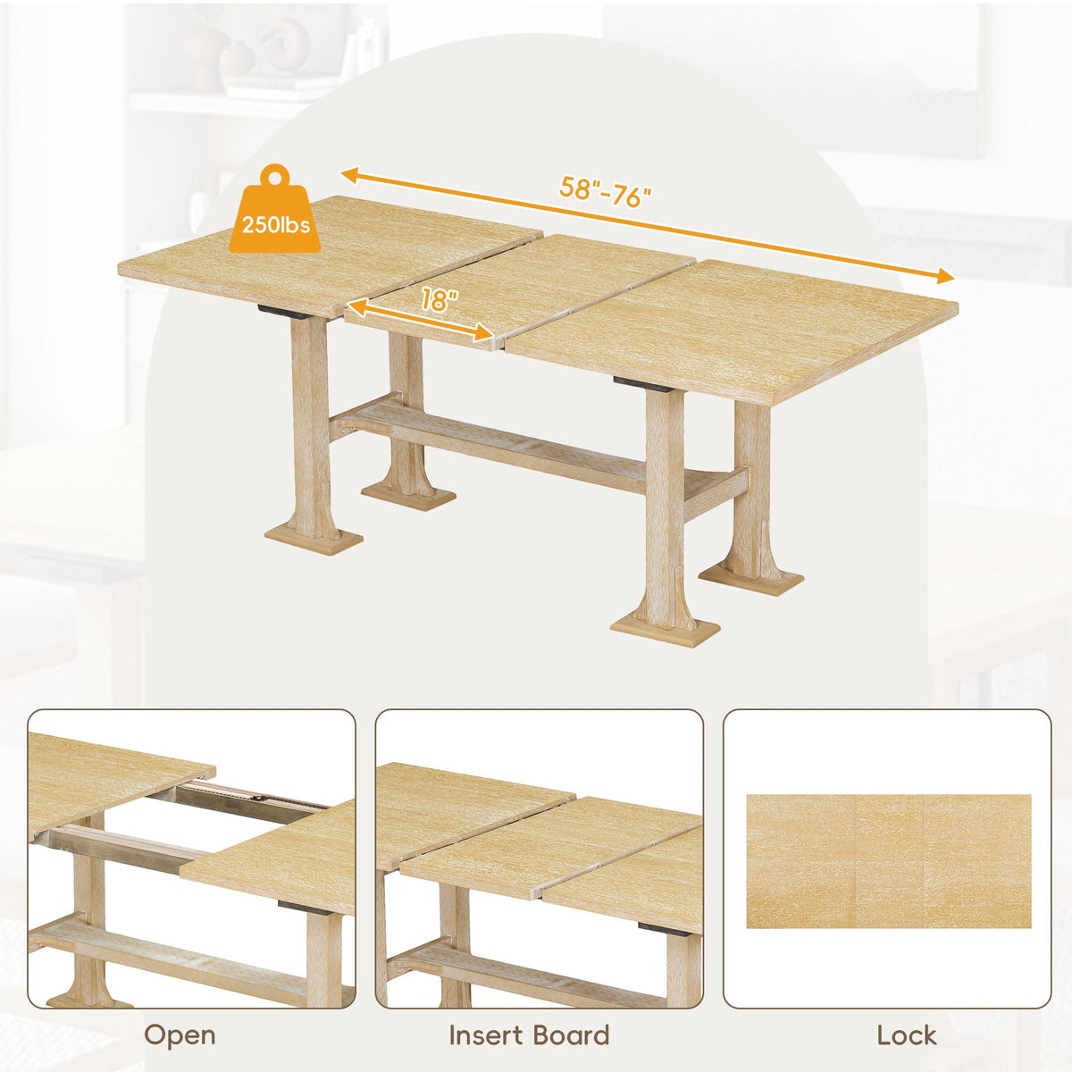 Natural Solid Wood Extendable Dining Set with Bench Seating - 6 Piece