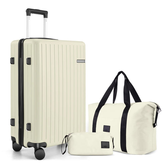 3 Piece Luggage Set with TSA Lock, 20" Hardshell Carry-on Suitcase with Spinner Wheels, Travel Set includes Duffel, Toiletry Bag